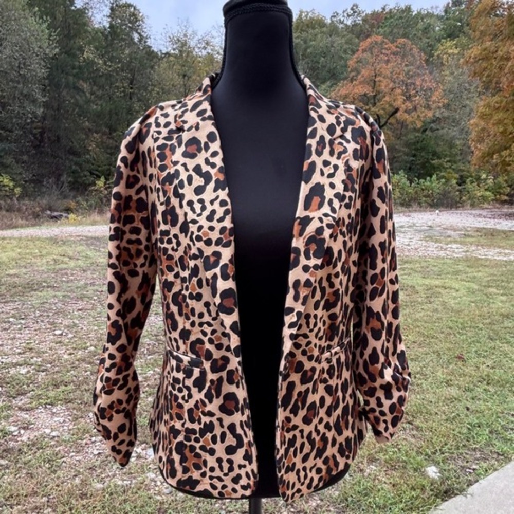 Cato Y2k Leopard animal Print Blazer jacket rutched puff sleeve corpcore‎ S S